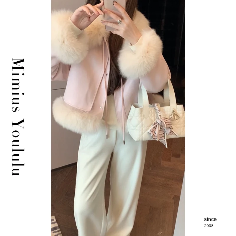 【mimius】七七 大狐狸毛系带短款鹅绒麂皮外套 F10022