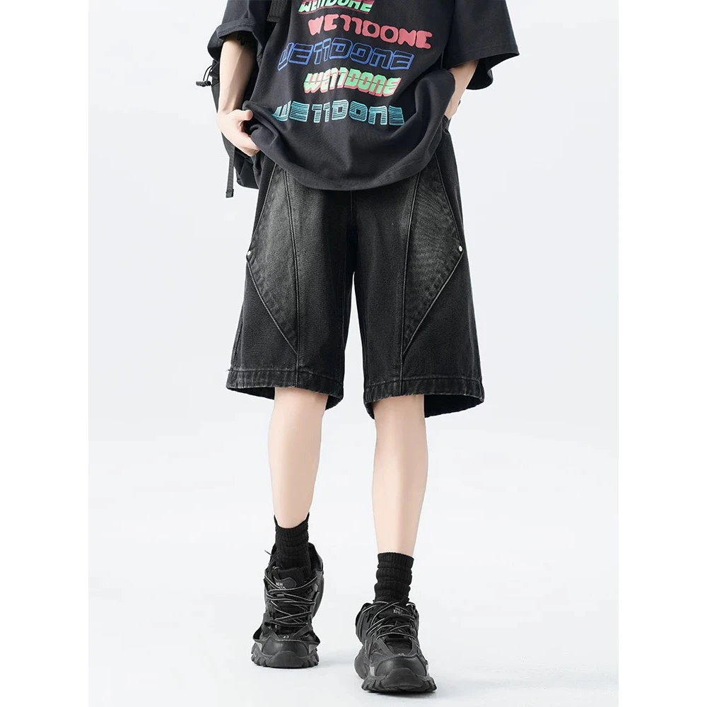 渐变牛仔短裤女夏季薄美式宽松阔腿休闲五分裤