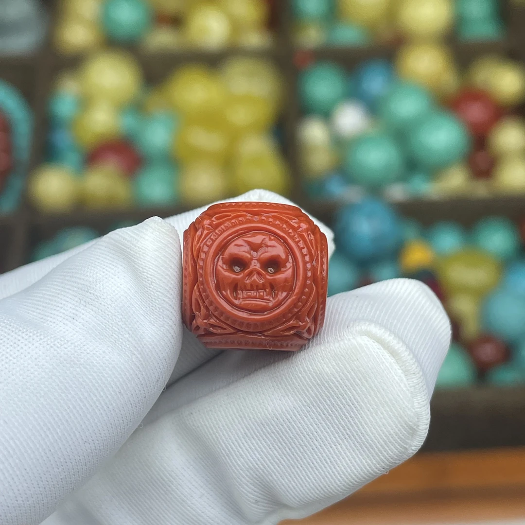 【B02】13mm骷髅四方六方珠鸿运当头散珠文玩配珠配饰DIY手串配件