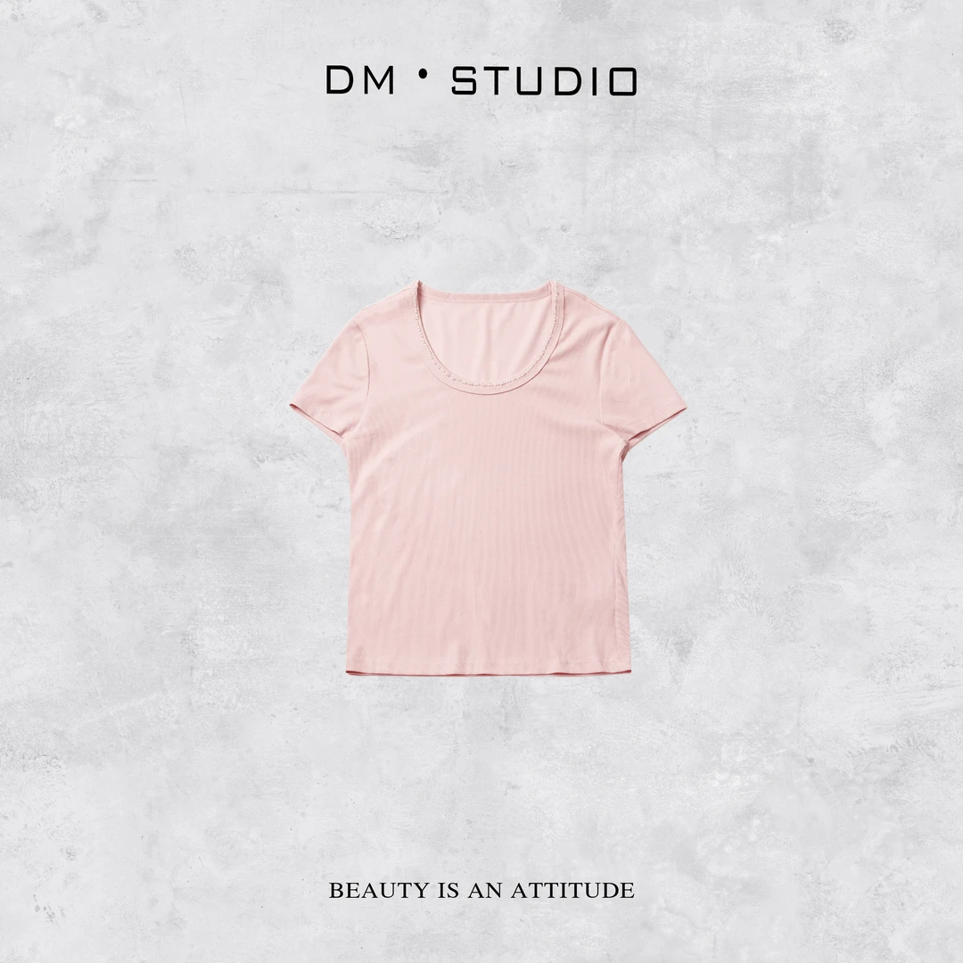 -DM•STUDIO/夏季极简百搭纯色气质U领短袖上衣T恤（2A3T3015）