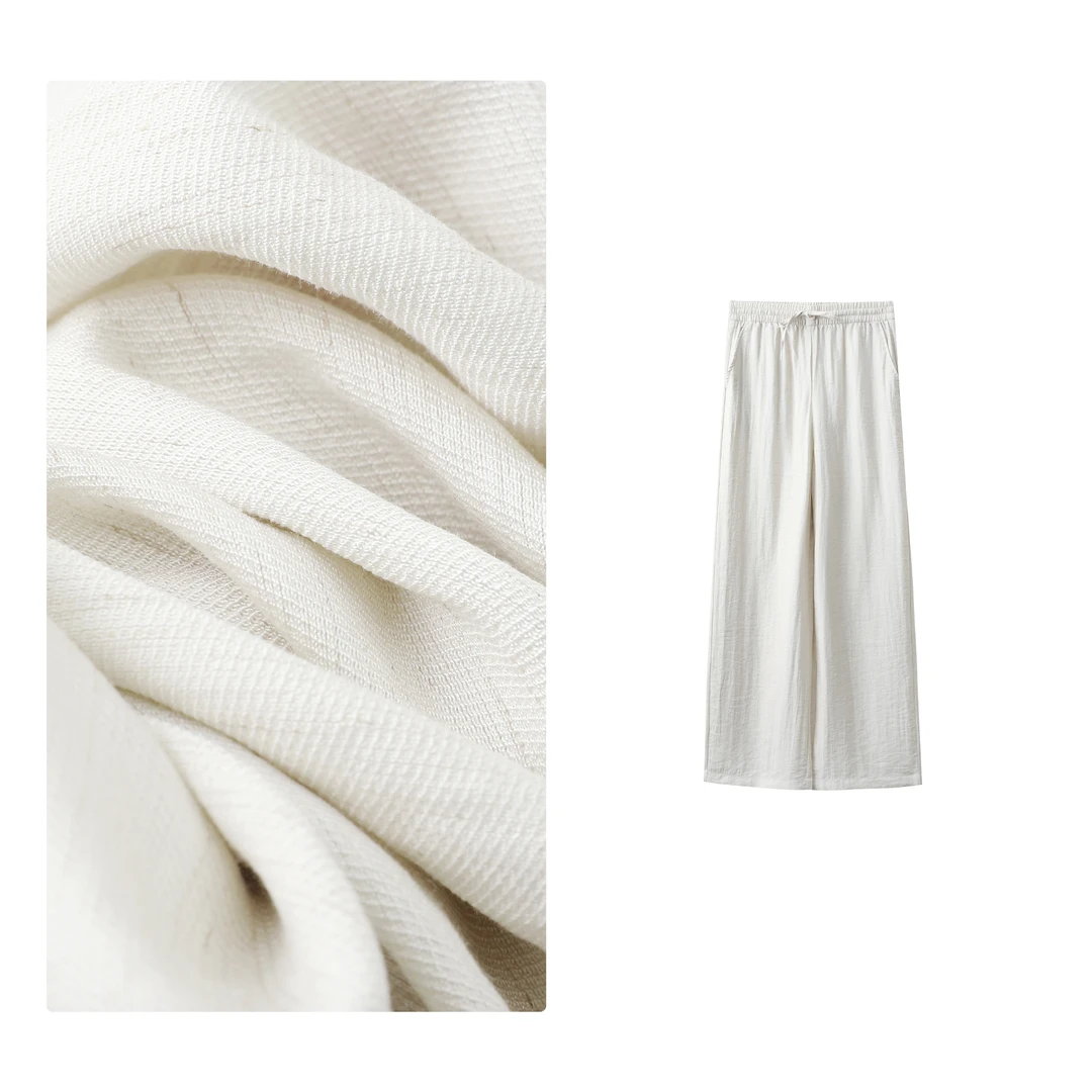 门店36&9！沙皱休闲裤」肌理感亚麻轻薄透气不粘腻直筒阔腿裤C23284