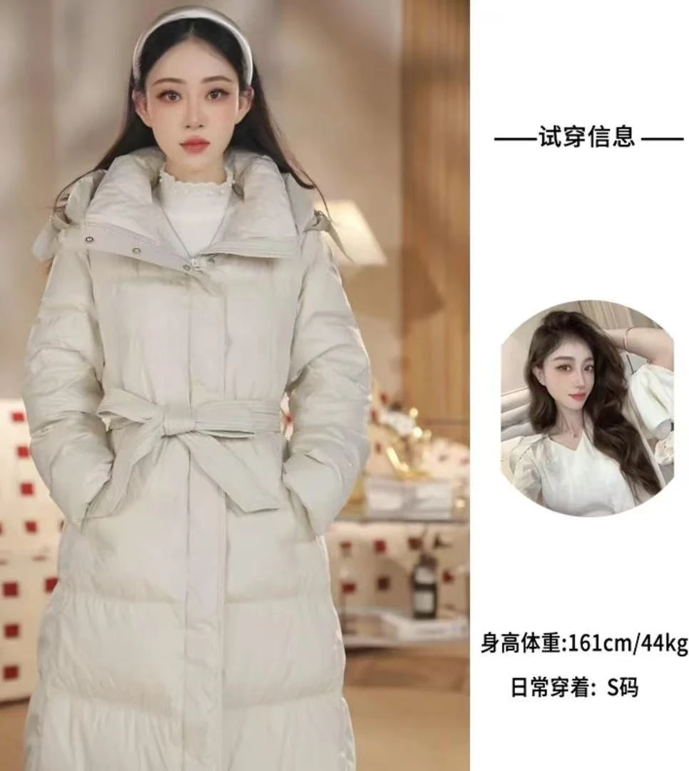 羽绒服女中长款过膝加厚连帽收腰显瘦白鸭绒保暖外套女士时尚12#