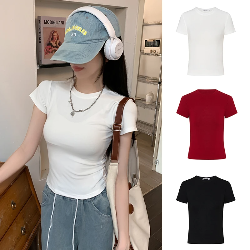 Moses Queen/魔西女王 显身材掐腰正肩T恤修身显瘦圆领上衣