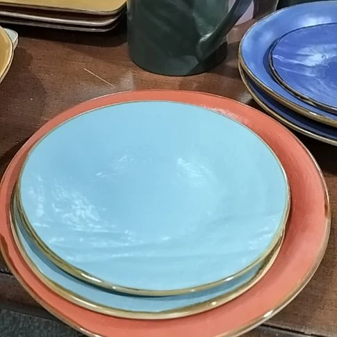 瓷片微瑕糖果橘色草帽+淡蓝八寸2