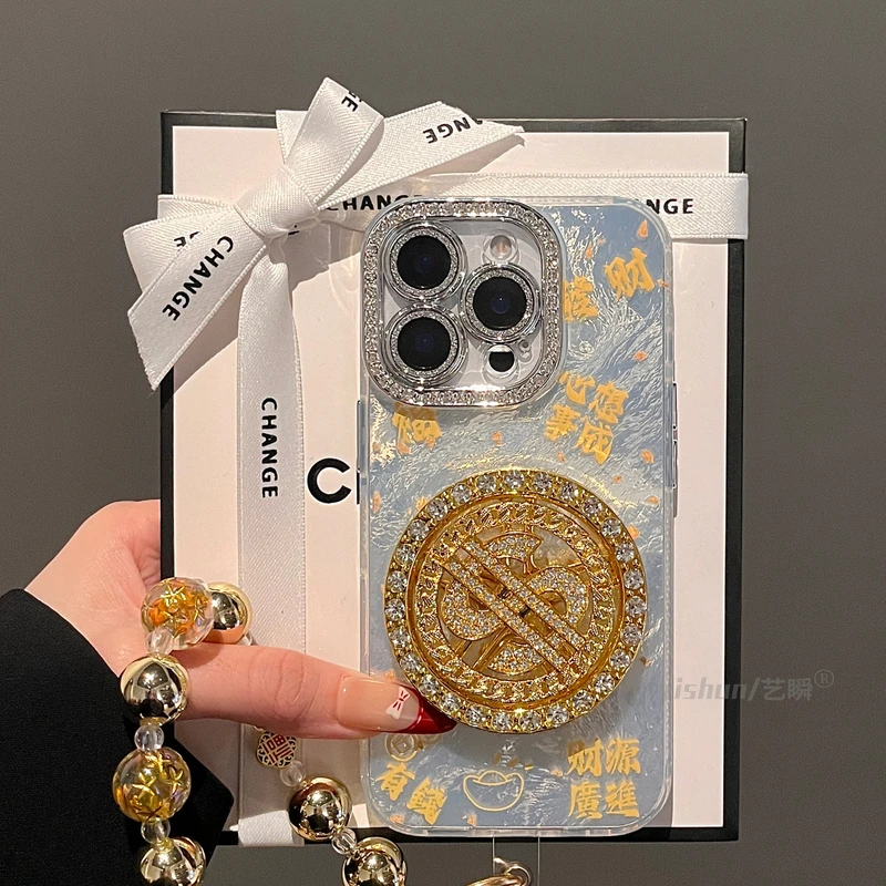 新年闪钻旋转旺字美金转盘适用苹果16ProMax手机壳新款iPhone15