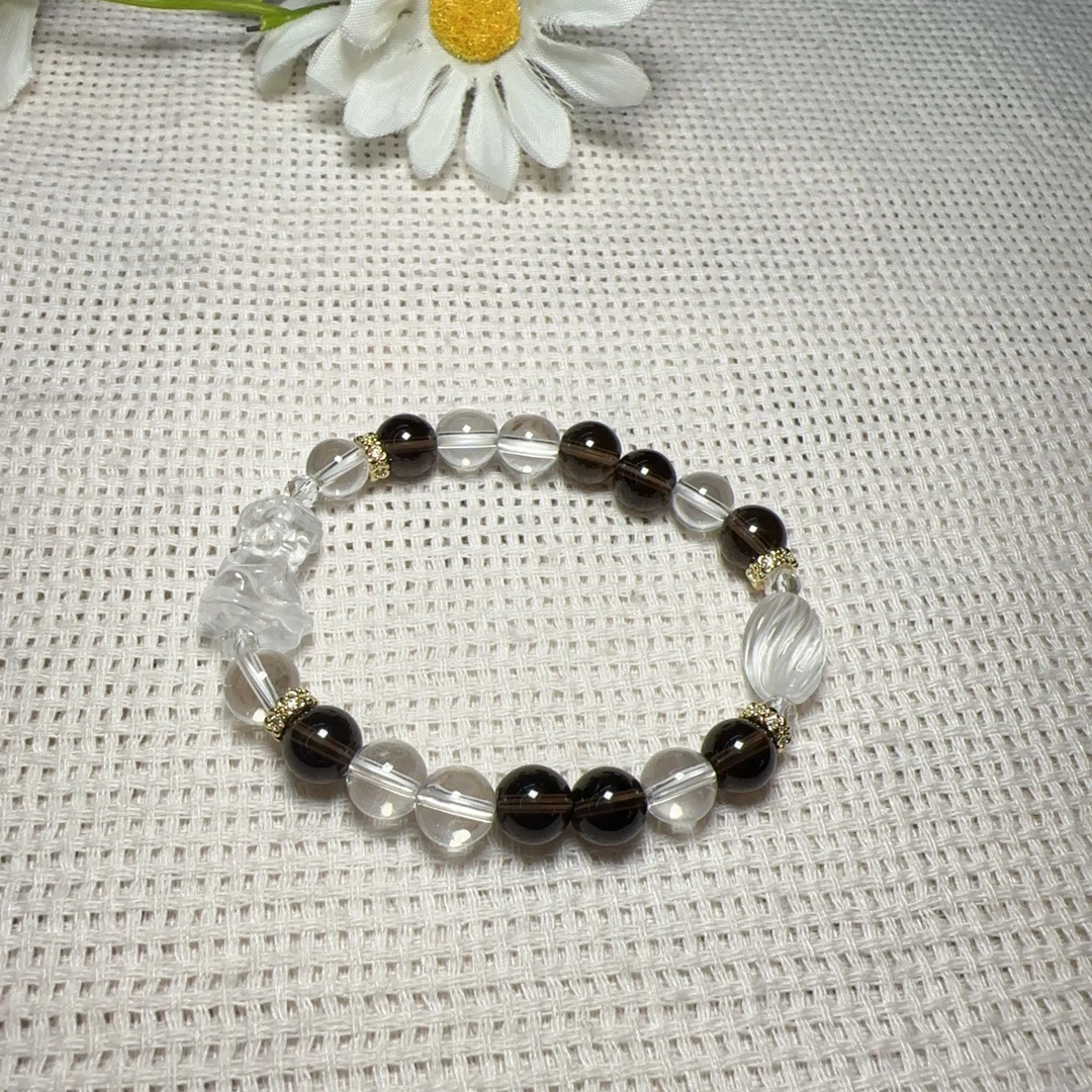 约8mm白水晶立体佛搭白水晶圆珠桶珠铜配件手串