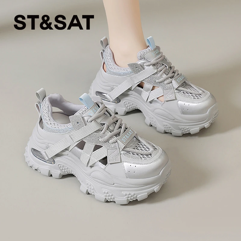 星期六包头运动凉鞋女2025新款夏季溯溪鞋镂空厚底小个子透气女鞋