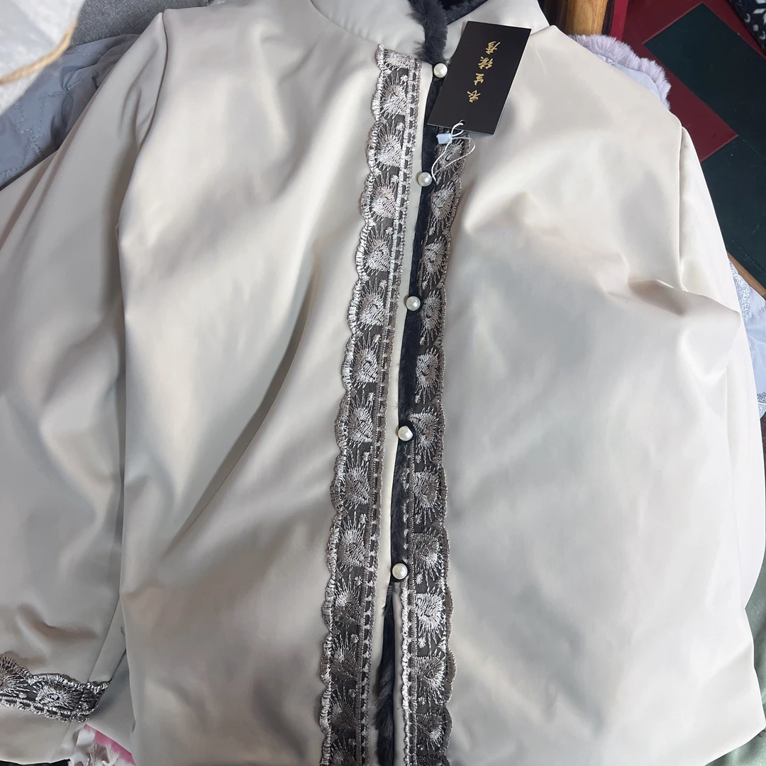 国风拼接刺绣毛毛派克服双穿短外套Y25126-4