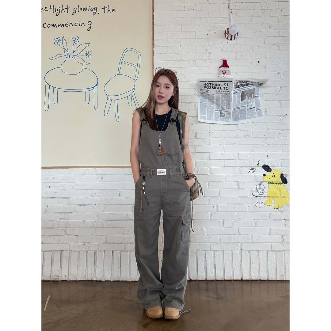 CCYE川川也家美式复古工装背带裤宽松直筒街头休闲个性长裤