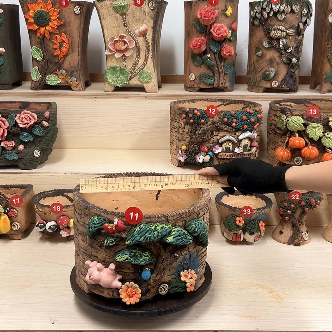 紫砂花盆 11号口不周正内口23外高16