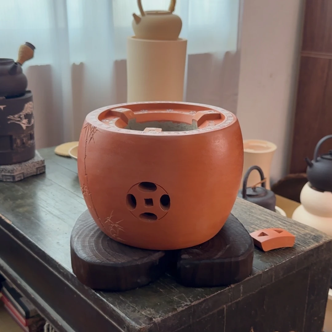 大***哥刻绘竹子手工红泥大炉