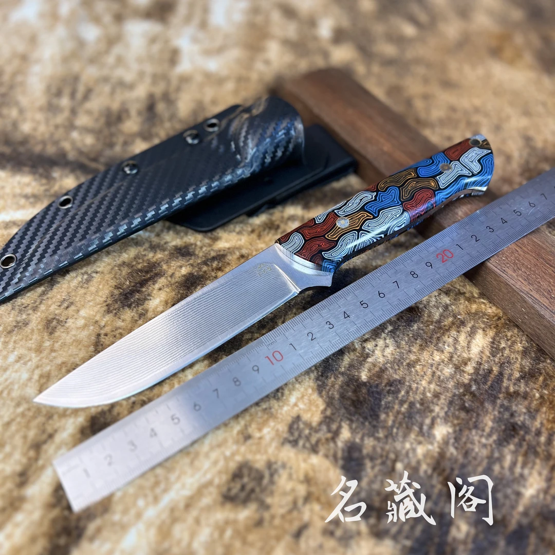 新疆包邮【末日】进口大马士革K390钢高硬度户外野营吃肉小刀