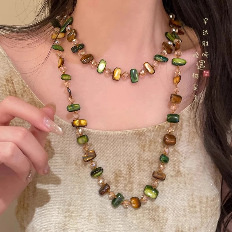 铜合金项链 波西米亚绿色不规则长款项链女2025新款毛衣链锁骨链
