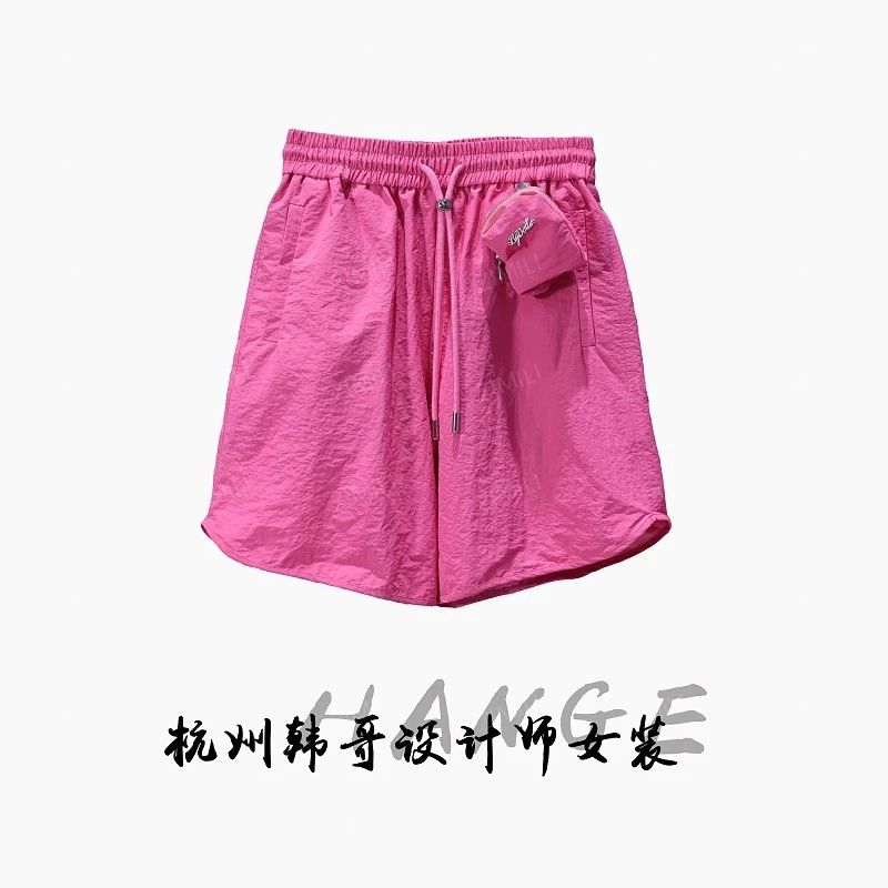 【韩哥女装】2025欧版《桃笳》玫粉色肌理感高克重运动短裤7919-H5