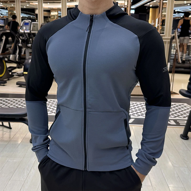 新款秋季运动连帽外套男士弹力速干健身衣修身夹克休闲跑步骑行服