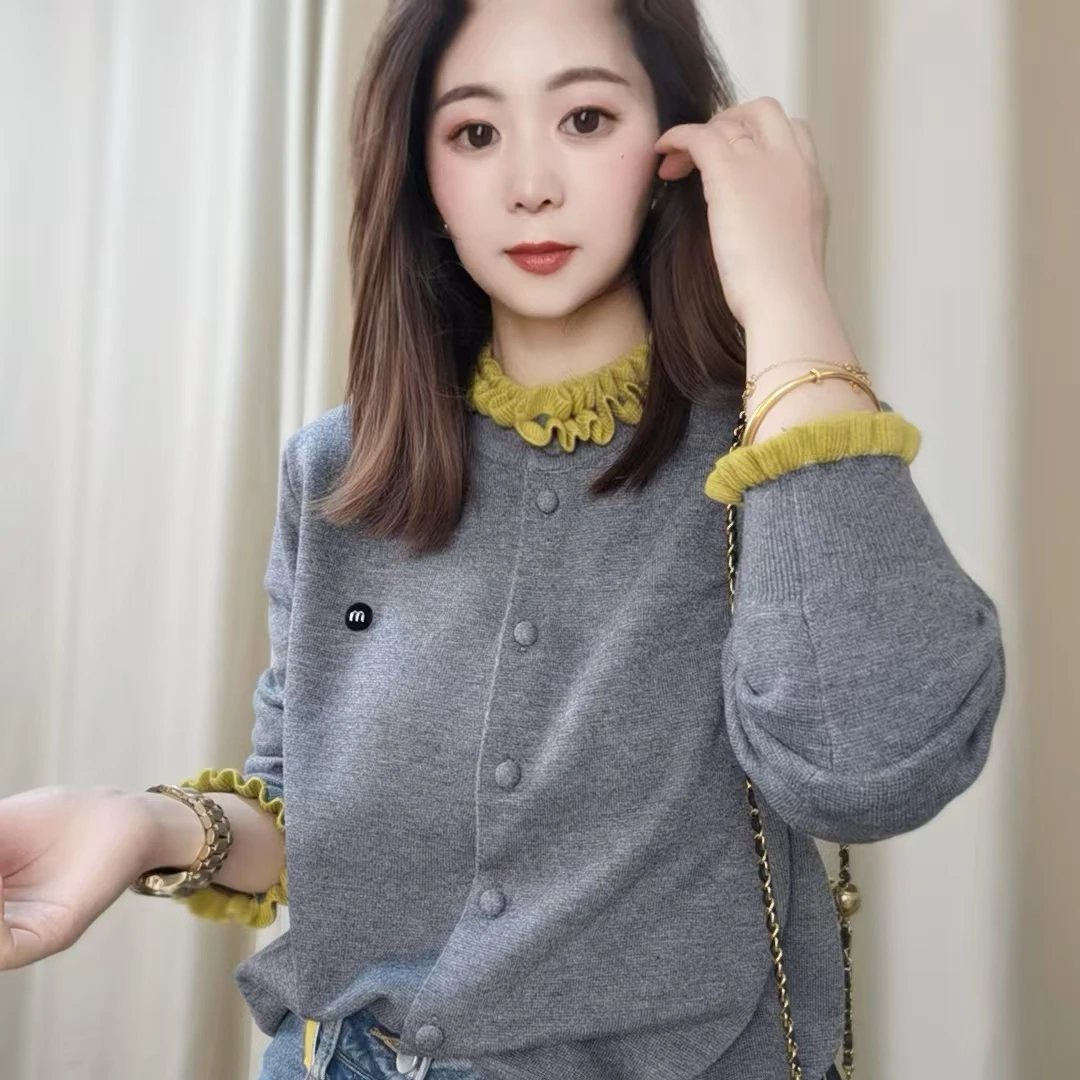 2025时尚潮流春季女士时尚减龄百搭拼接针织衫