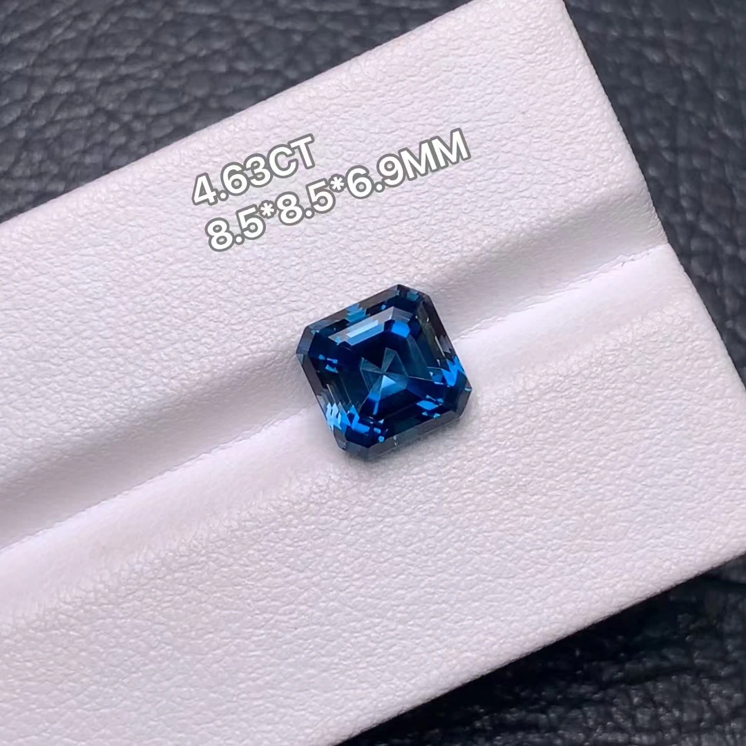 4.63克拉天然浓郁艳丽伦敦蓝托帕石裸石正方阿斯切蓝色干净超闪美