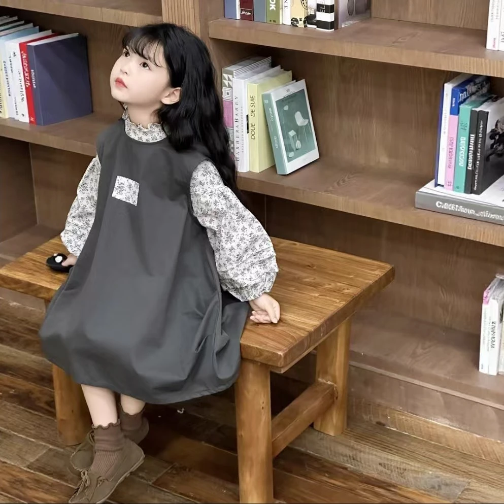 2025秋季新品韩版森系女童网红时尚碎花长袖宽松娃娃衫洋气长款