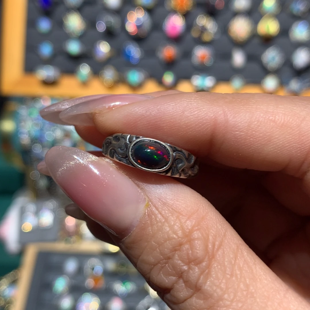 欧泊福利戒指银S925镶嵌