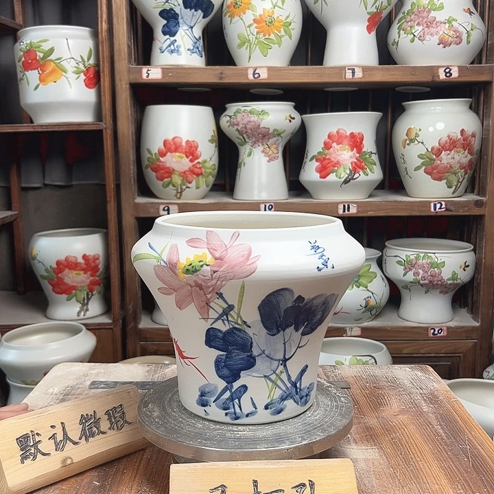 摆件高20口18.5青花荷花新款陶瓷陶瓷