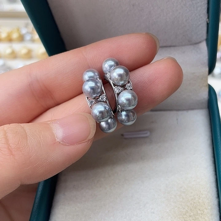 银S925镶嵌海水珍珠耳饰