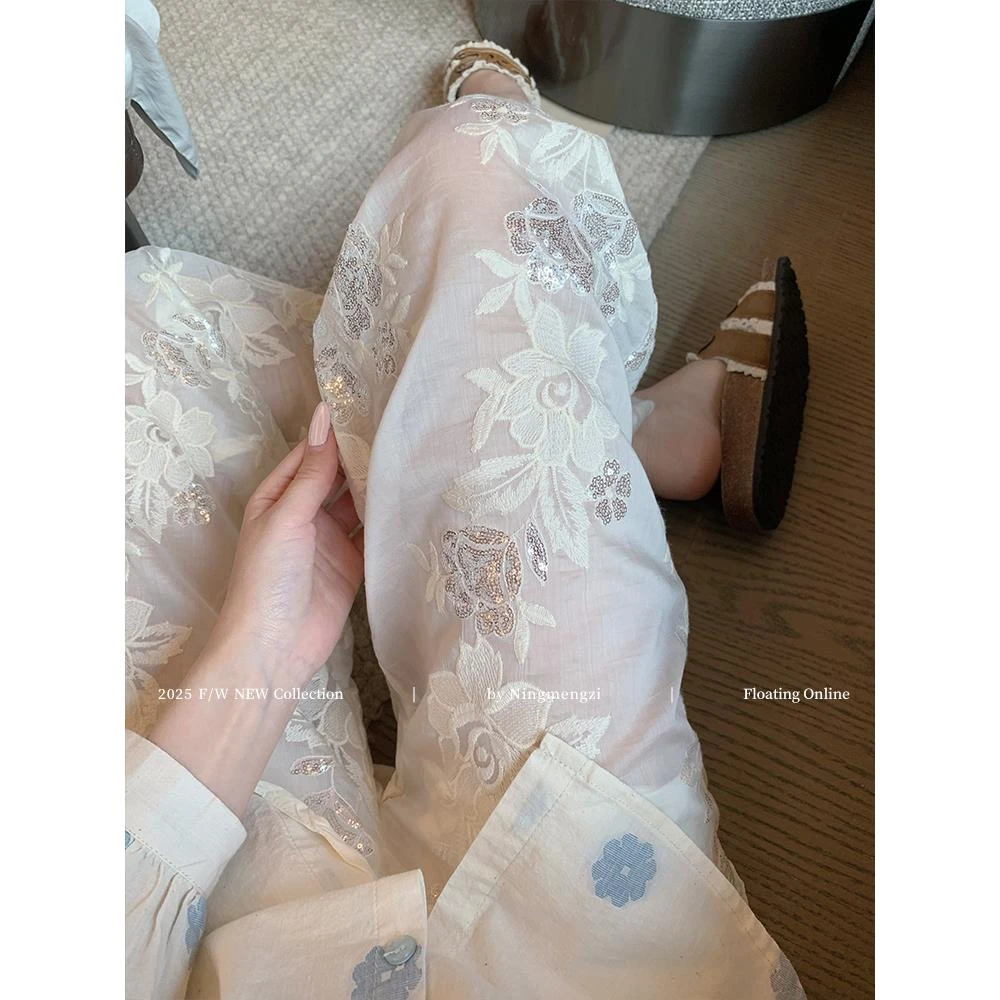 300斤加大码夏季法式提花刺绣缎面直筒裤2025慵懒气质男士休闲裤2