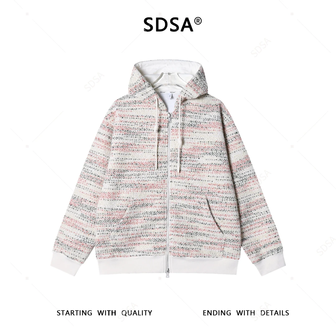 SDSA男士秋冬新款痞帅男装韩版简约撞色拉链连帽针织卫衣百搭时尚