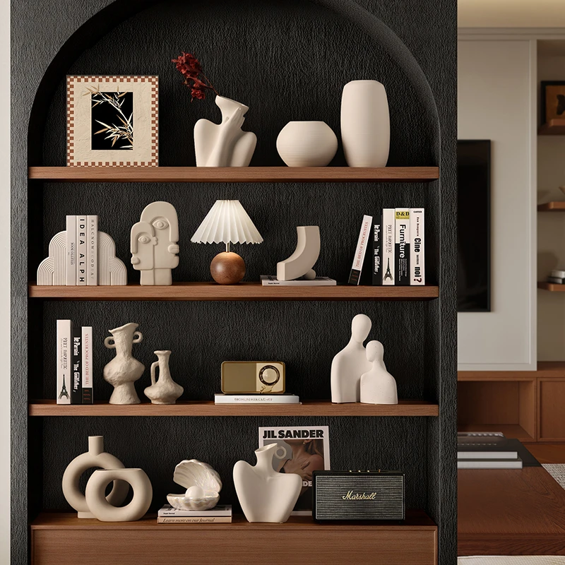 贝汉美中古陶瓷花瓶摆件客厅酒柜套装素胚艺术名宿高级感软装饰品