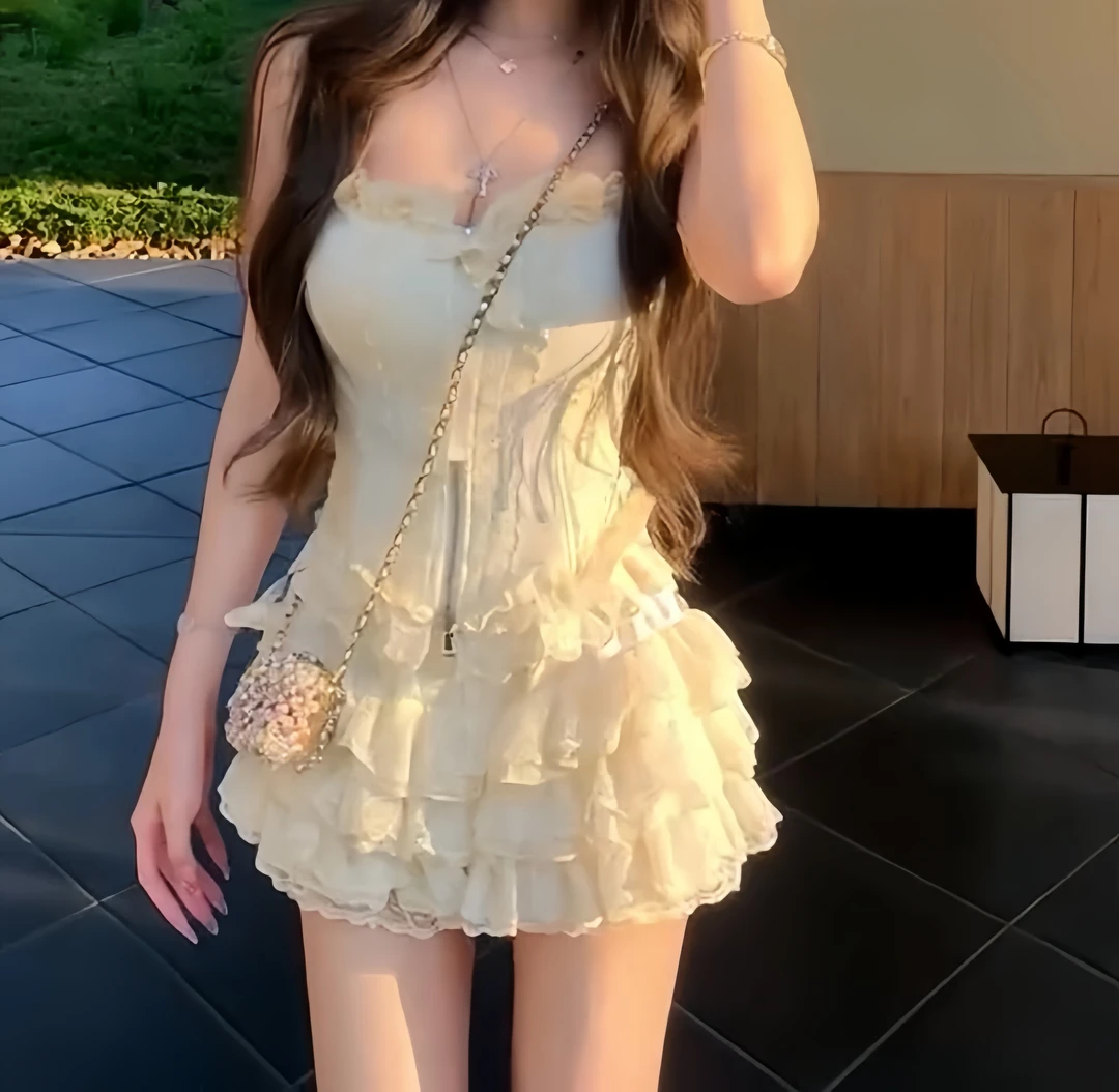 古董少女 夏季新款纯欲风温婉大方甜美可爱设计出游抹胸+半裙套装