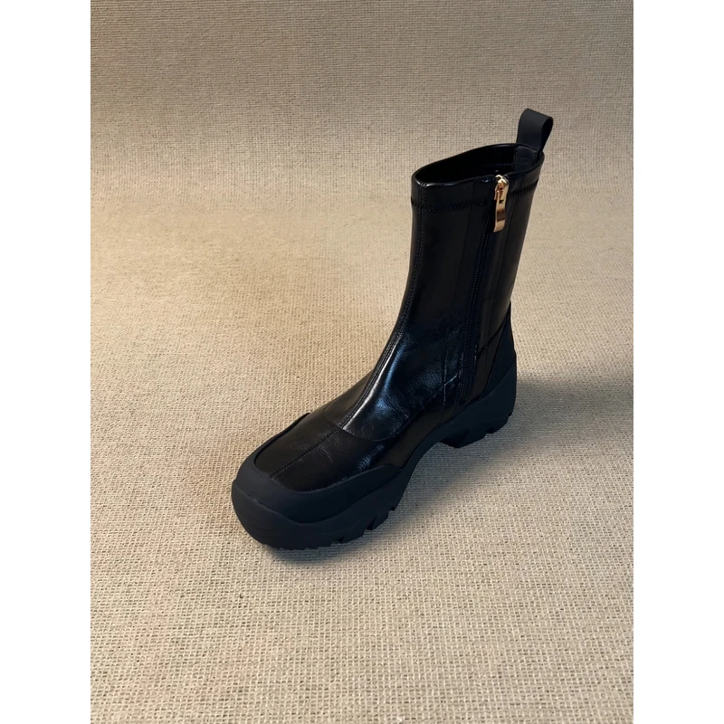 nnmiss·34-40/5cm运动风厚底舒适圆头弹力瘦瘦靴百搭侧拉链短靴女