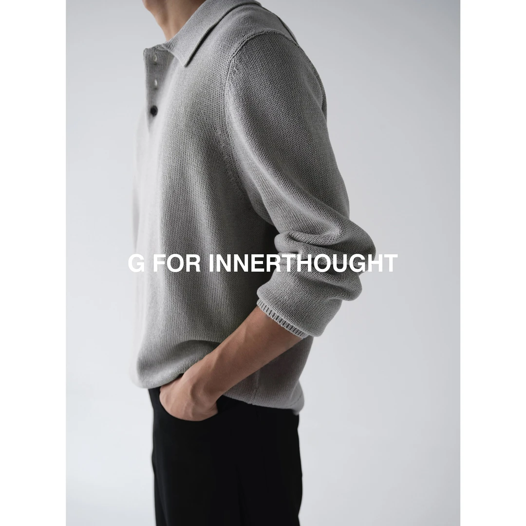 G FOR INNERTHOUGHT|进口和纸老钱松弛感三粒扣polo领长袖针织衫