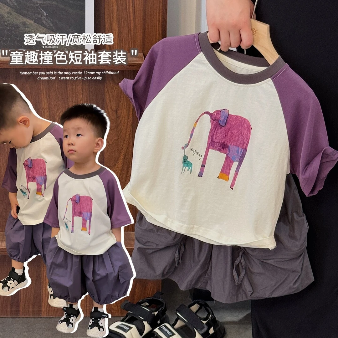 《夏上新》复古港风衬衫上衣夏装韩版男童女童25XL1021格子短袖衬衣