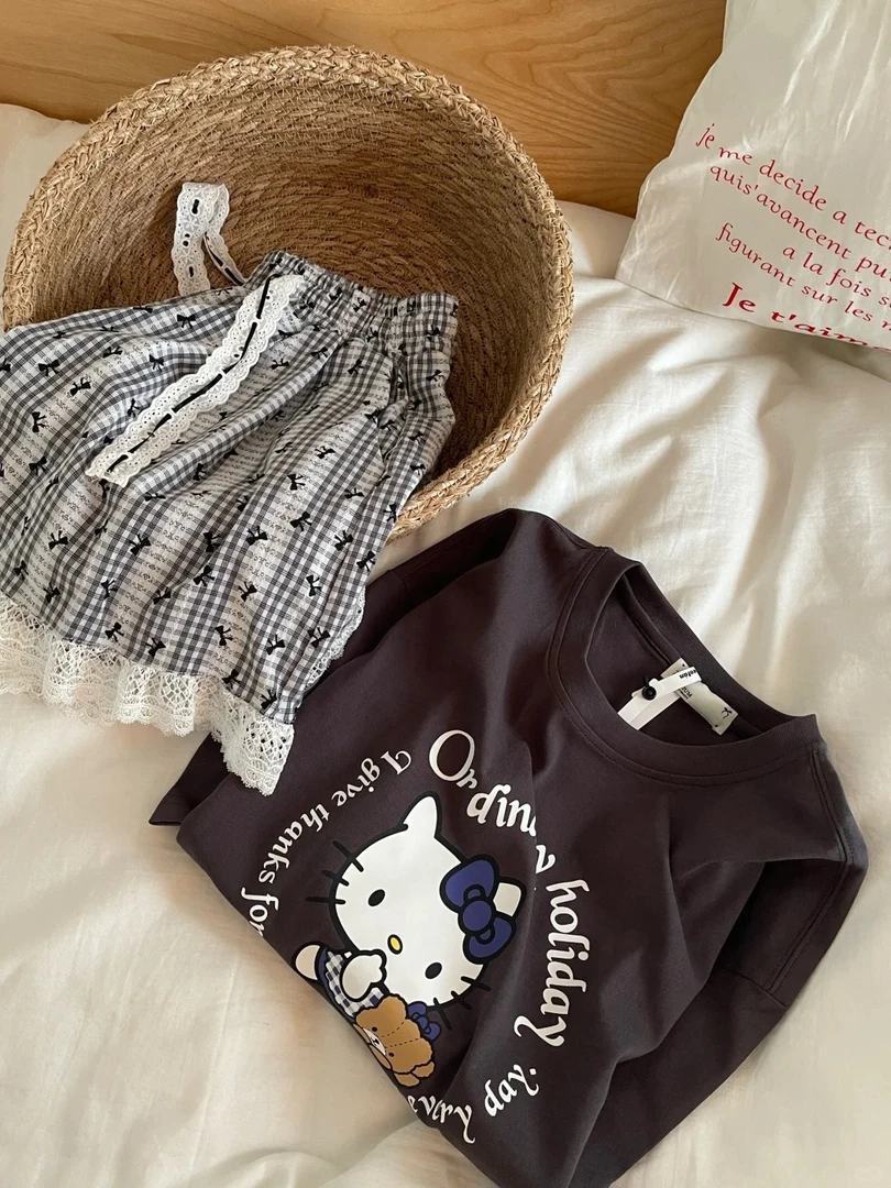 【小熊kitty猫】ins甜美少女蕾丝短袖睡衣女夏季新款短裤套装家居服