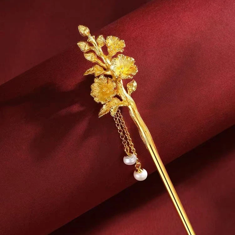 新中式金色手工百搭精美发簪国风古风簪子流苏汉服旗袍步摇头饰女