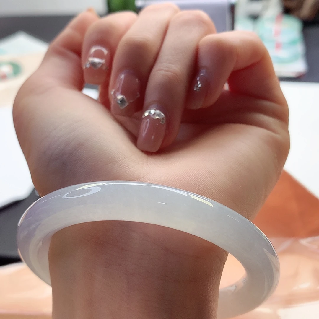 翡翠手镯未镶嵌天然翡翠58-59美人条白冰