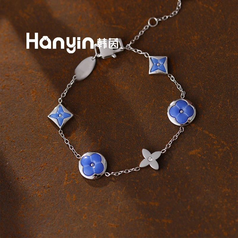 高定驴家蓝玛瑙四叶草不掉色手链轻奢高级感AAA