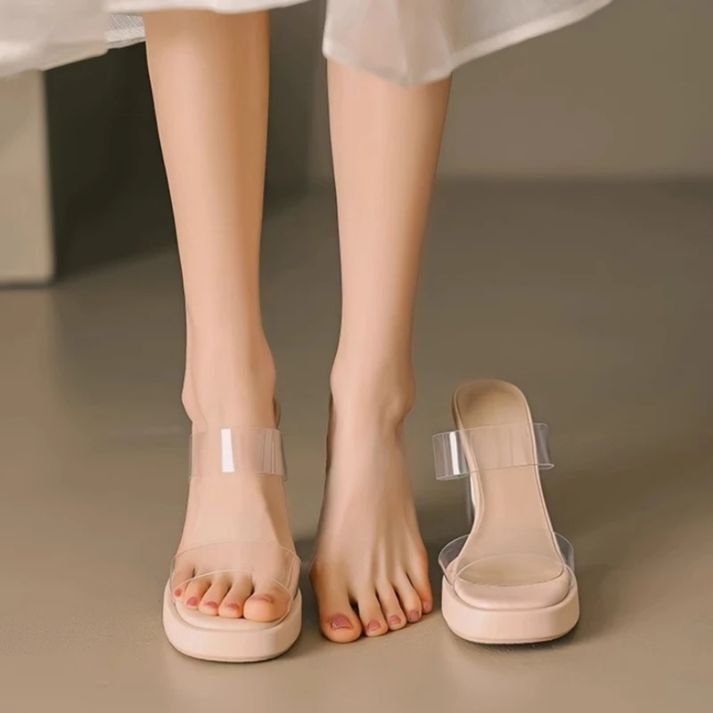 透明高跟鞋女2025夏季新款防水台粗跟裸色厚底水晶凉鞋拖鞋女外穿