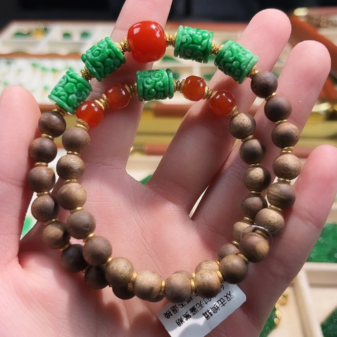 翡翠银S925镀金镶嵌手链