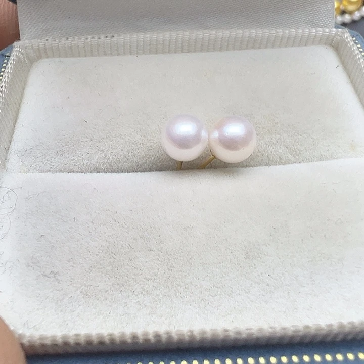 海水珍珠18K金镶嵌耳饰18K海水akoya珍珠耳钉