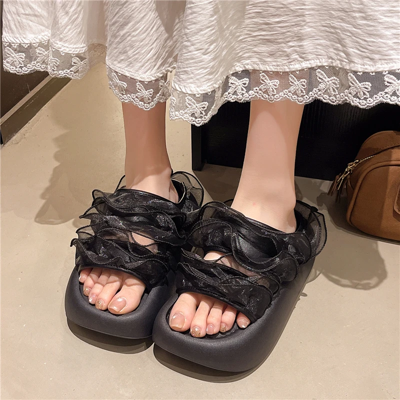 云纱舒适露趾夏季配裙子的拖鞋网红百搭外穿女鞋凉拖鞋女夏外穿