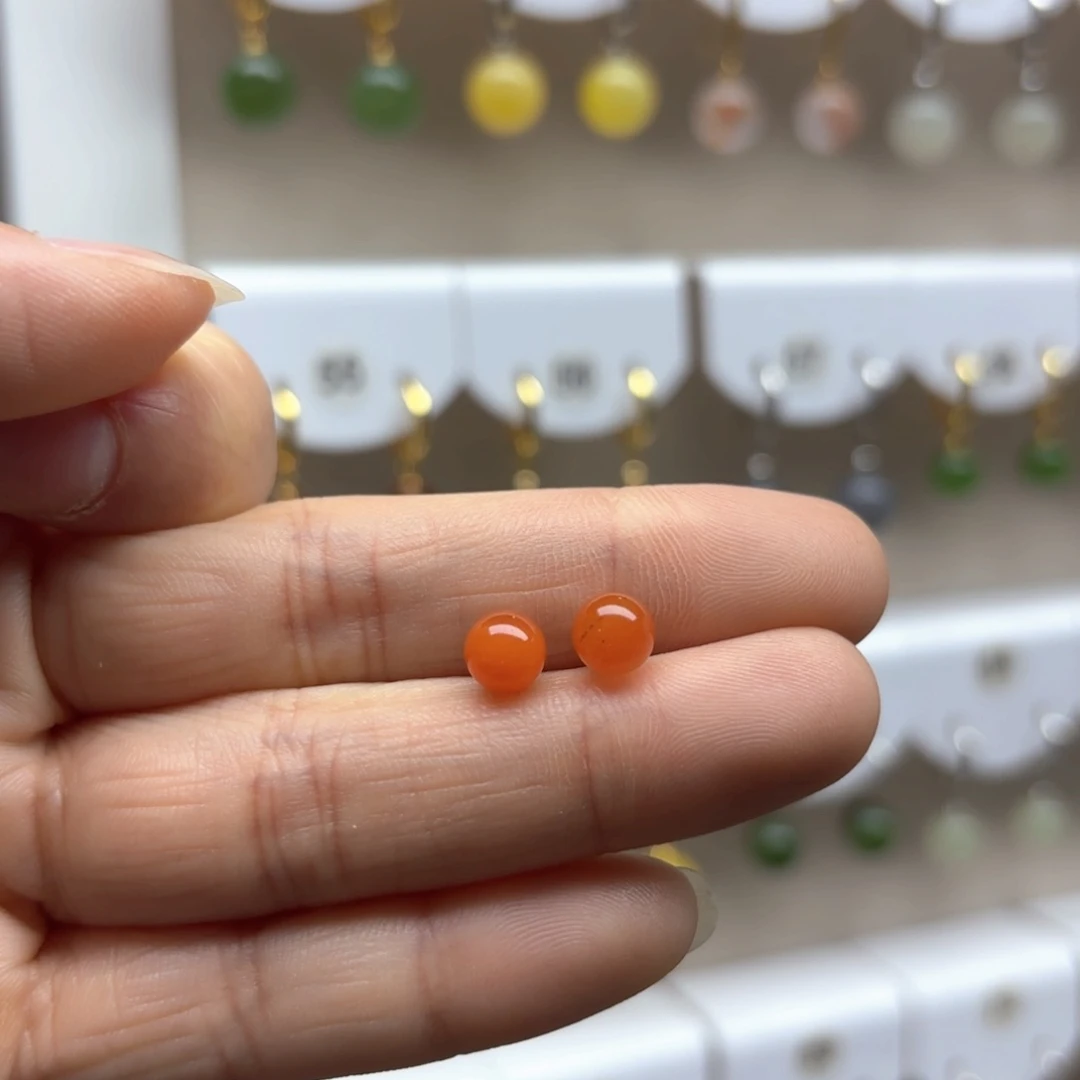 南红玛瑙耳饰银S925镶嵌6mm