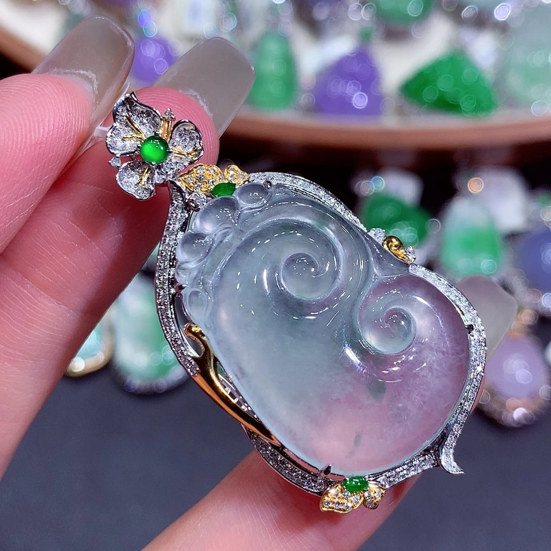 翡翠18K金镶嵌吊坠(不含链)