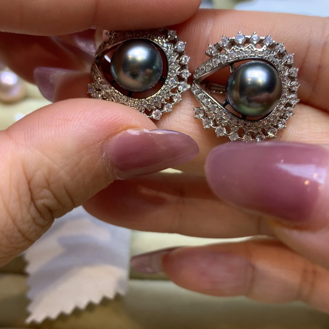 银S925镶嵌耳饰海水珍珠