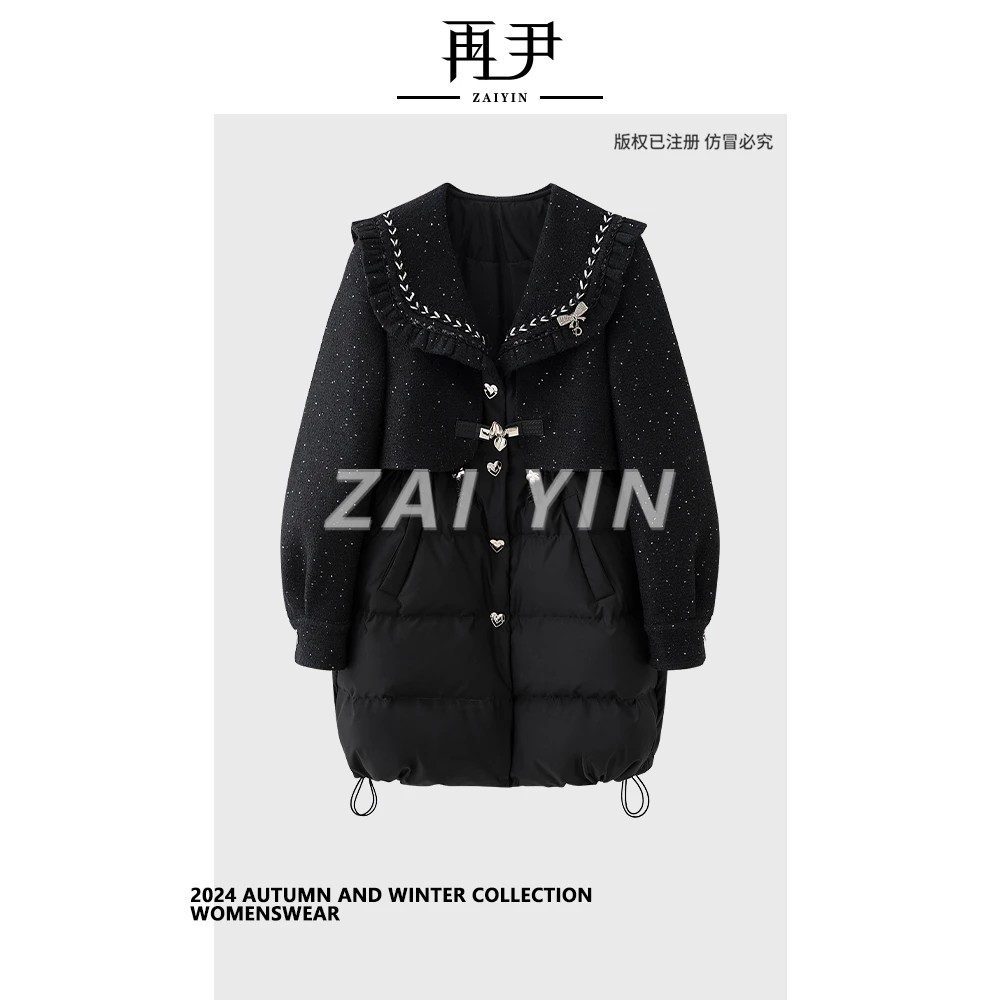 【夜曲】冬季小众设计师时尚中长款定制轻奢羽绒外套G24DT070944