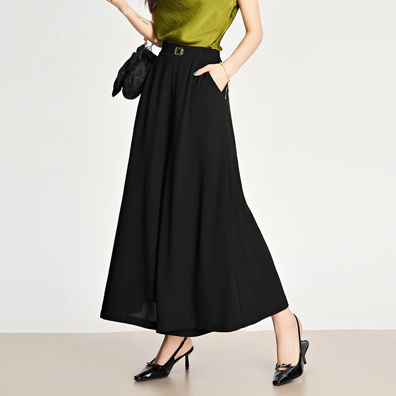 2025年新款阔腿裤女春夏季爆款垂感九分裤高腰宽松裙裤黑色大脚裤