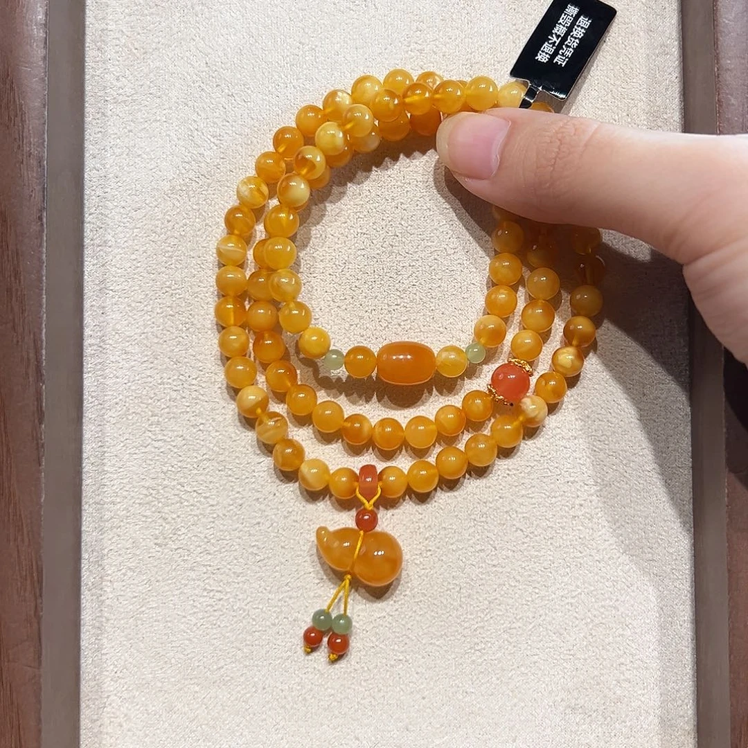 蜜蜡未镶嵌手链6.5mm蜜蜡手串