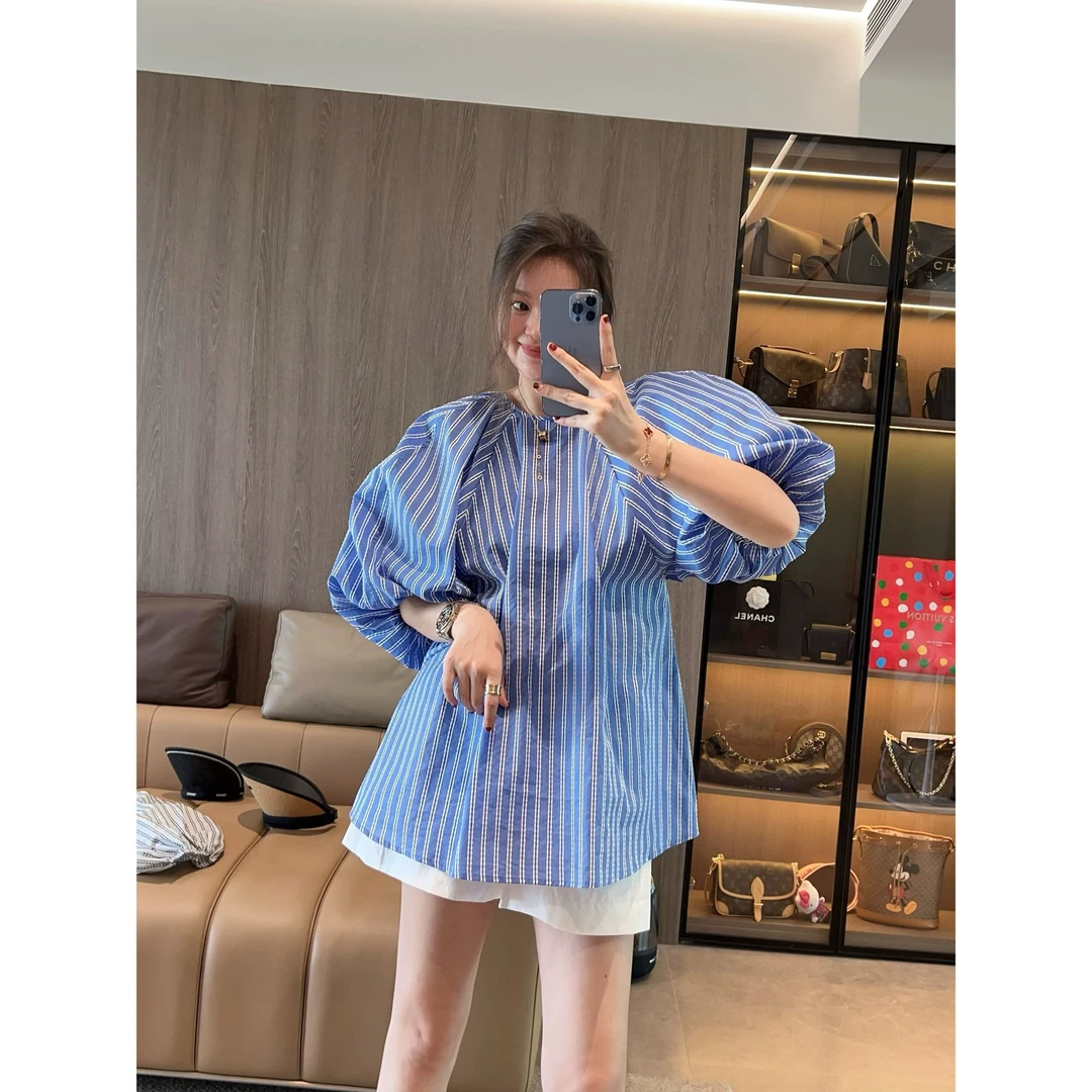 【土豆优选】灯笼袖慵懒条纹衬衫