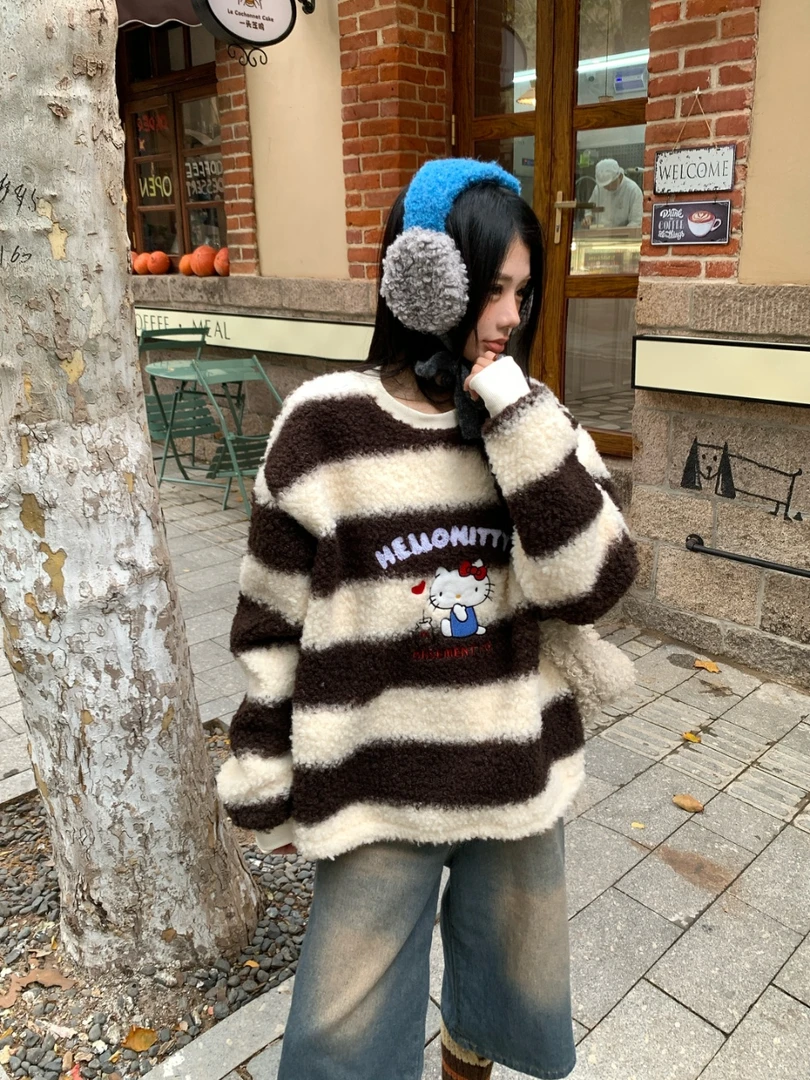 YD-韩系！KT摇粒绒卫衣25秋冬加厚休闲圆领宽松版卫衣女