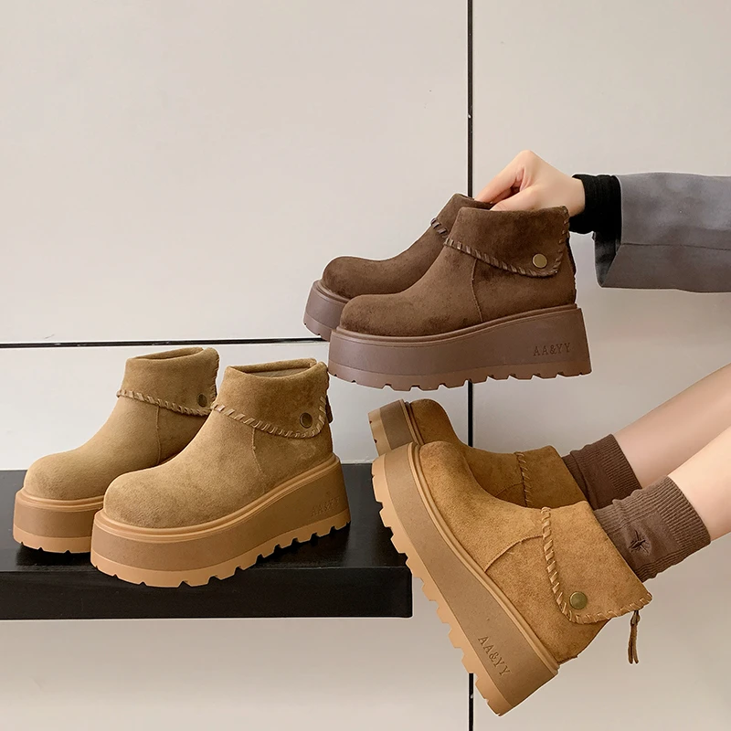 超火松糕底加绒勃肯短靴女秋冬新款小个子显瘦增高马丁靴高帮女鞋