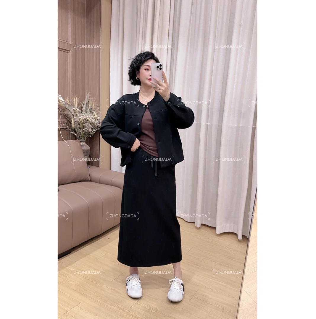 ZHONG大大【】2025新款休闲半身裙抽绳松紧腰显瘦高腰裙子896